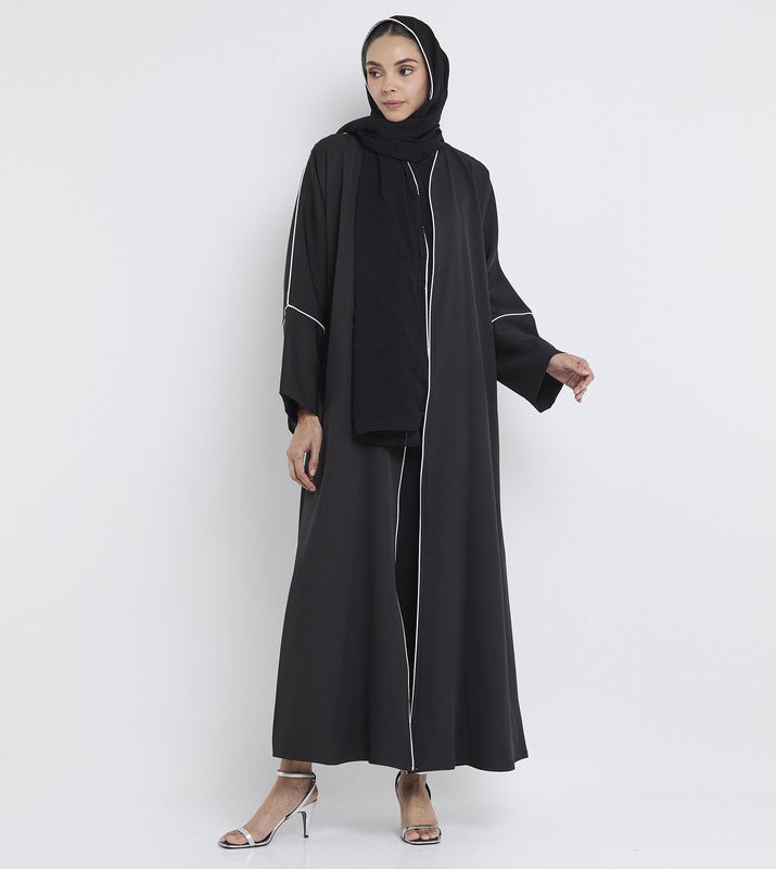 ROZA Casual Black abaya with contast piping - Image 2
