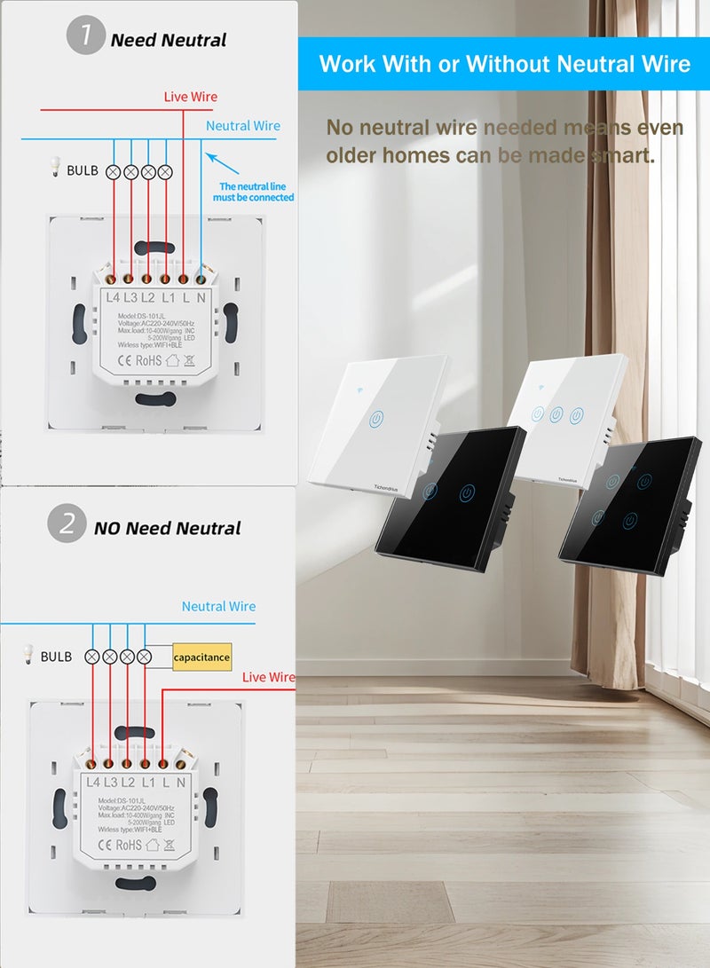 Tichondrius WiFi Smart Switch, Smart Touch Light Switch work with Tuya Smart APP,  WiFi & Voice Control,   Alexa/Google Home Compatible, Easy Installation (black 1 Gang) - Image 5