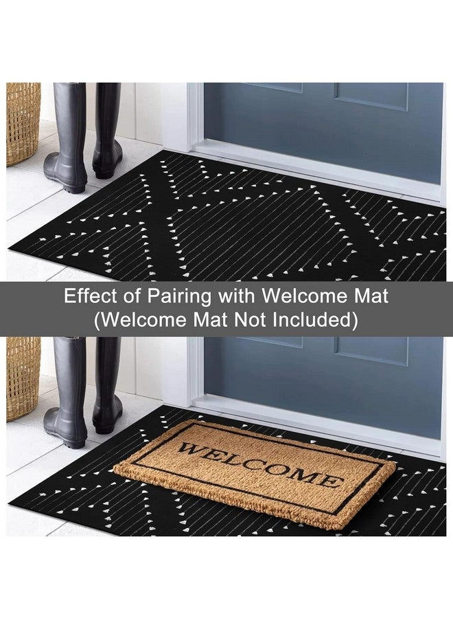 LIVEBOX سجادة خارجية LIVEBOX سوداء 2.3' × 3.6'، سجادة قطنية قابلة للغسل بتصميم بوهيمي، سجادة مدخل مغربية مصنوعة يدويًا، سجادة منطقة لمدخل الشرفة والمطبخ، ديكور باب المدخل - Image 3