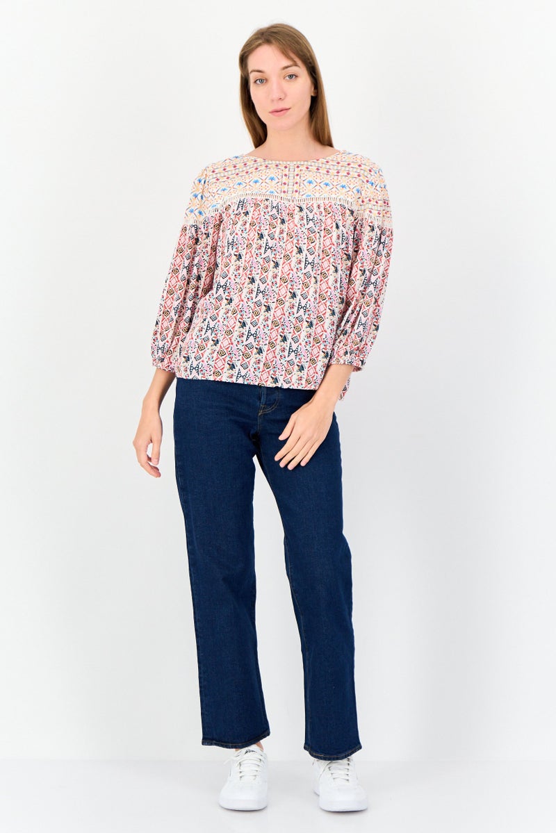 ONLY Women Crew Neck Long Sleeves Graphic Print Top, Multicolor  - Image 3