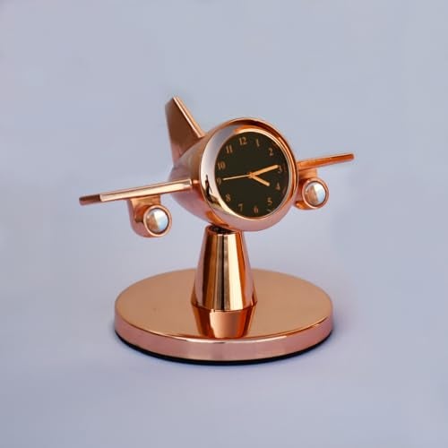 Saugat Traders Rotating Analog Airplane Table Clock Showpiece - Aeroplane Clock for Office Desk, Study Table - Corporate Gift for Client, Employees, Men, Boys (Copper), 10x7.5 Cm - Image 1