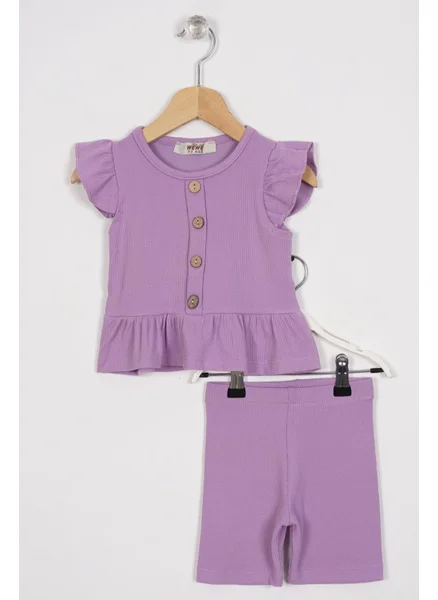 Zepkids Skirt with Frilled Button Detail Lilac Color Girl's Tights Set