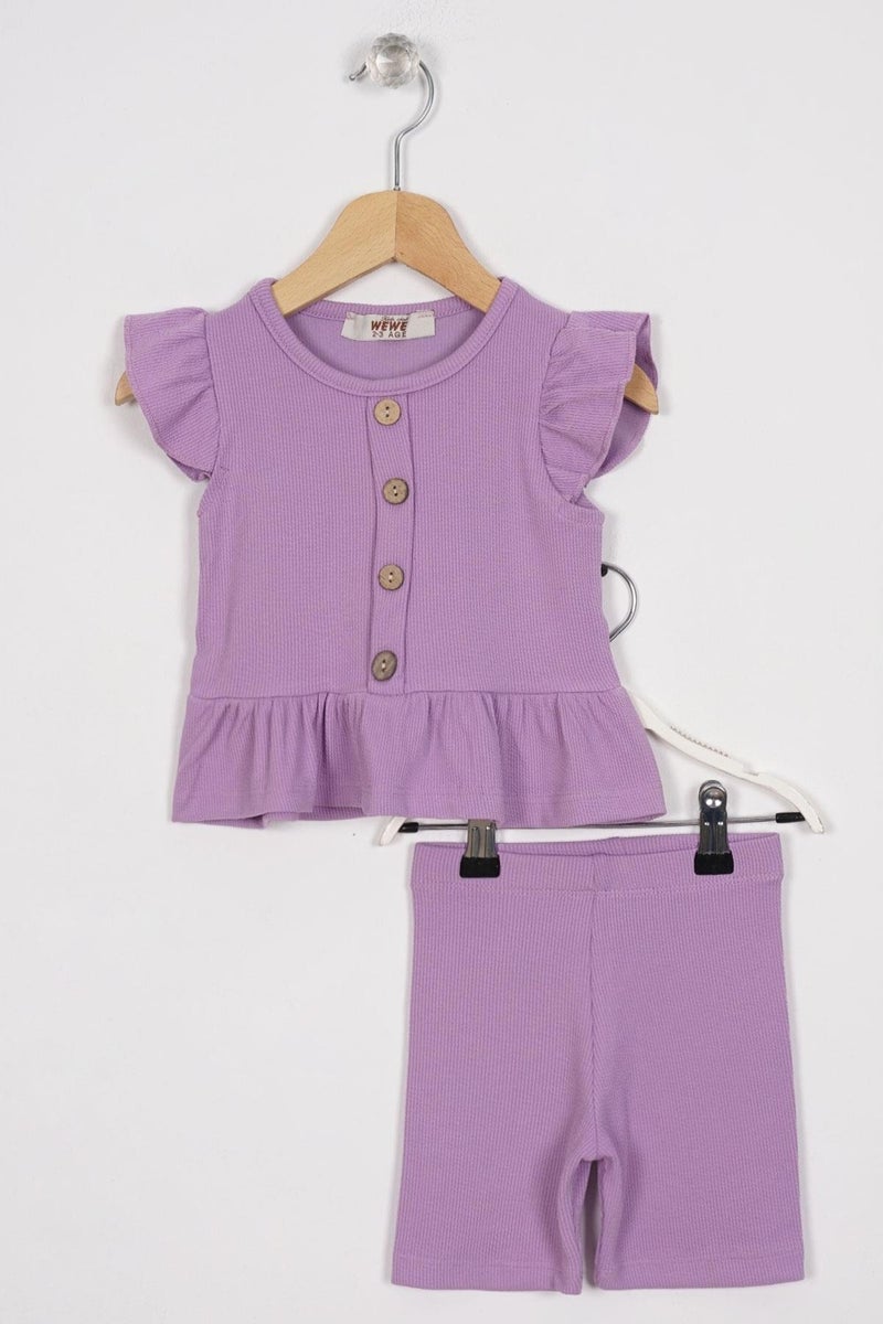 Zepkids Skirt with Frilled Button Detail Lilac Color Girl's Tights Set  - Image 1