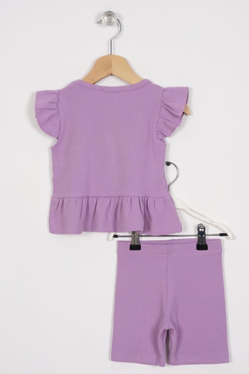 Zepkids Skirt with Frilled Button Detail Lilac Color Girl's Tights Set  - Image 3