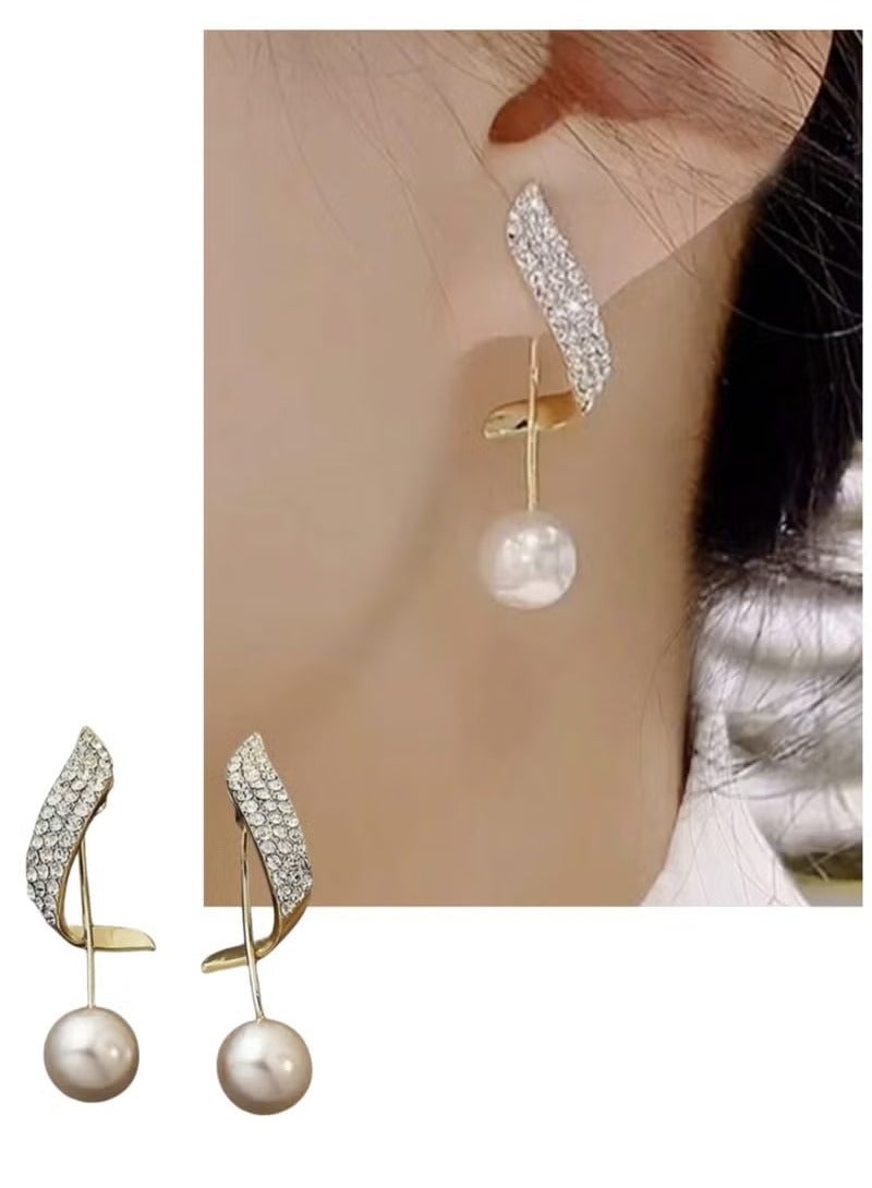 Dougez 2 Pcs Elegant Long Pearl Rhinestone Earrings European and American Fashion Elegant Accessories Suitable for Women's Daily Wear - Image 1