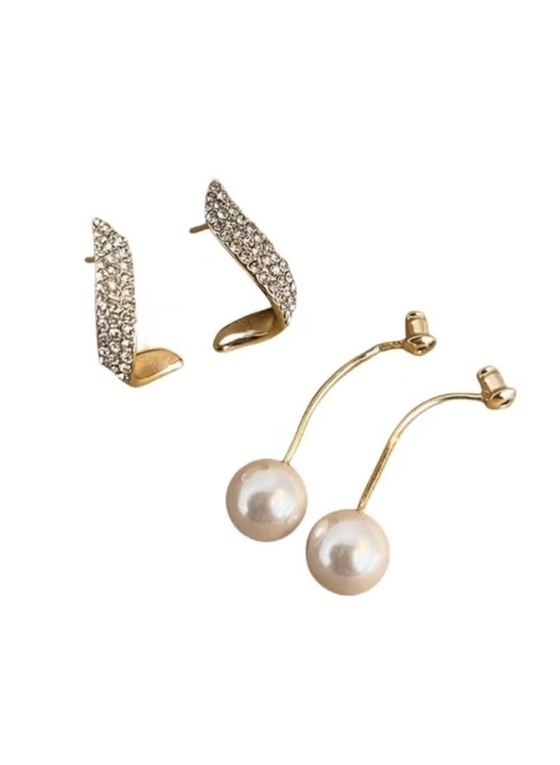 Dougez 2 Pcs Elegant Long Pearl Rhinestone Earrings European and American Fashion Elegant Accessories Suitable for Women's Daily Wear - Image 5