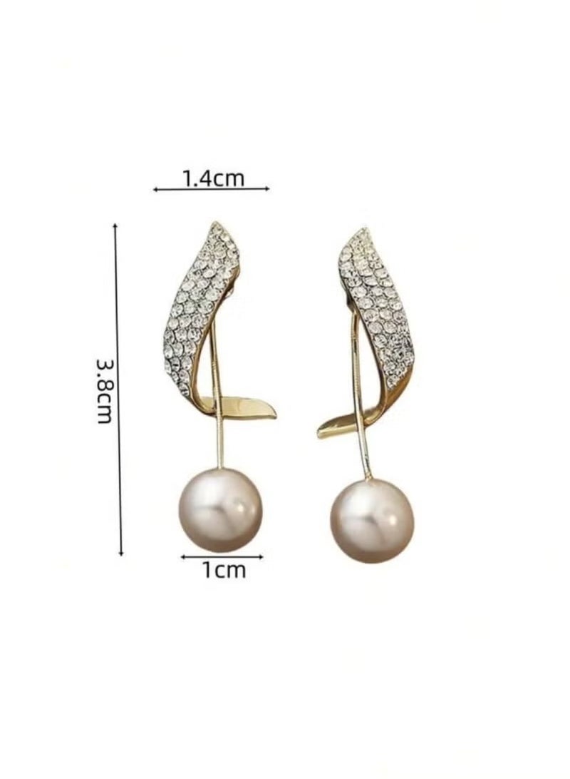 Dougez 2 Pcs Elegant Long Pearl Rhinestone Earrings European and American Fashion Elegant Accessories Suitable for Women's Daily Wear - Image 4