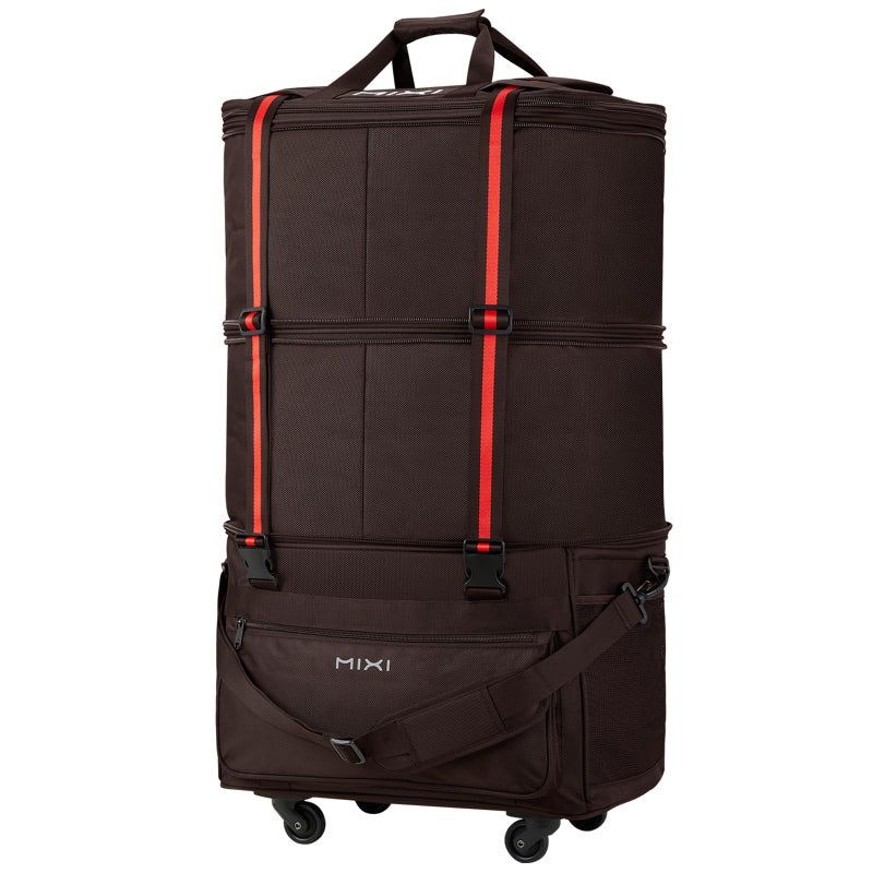 mixi Travel Bag with Wheels Expandable Foldable Luggage Bag Collapsible Rolling Travel Duffel Bags Large Capacity Suitcase for Men Women, Brown - Image 1
