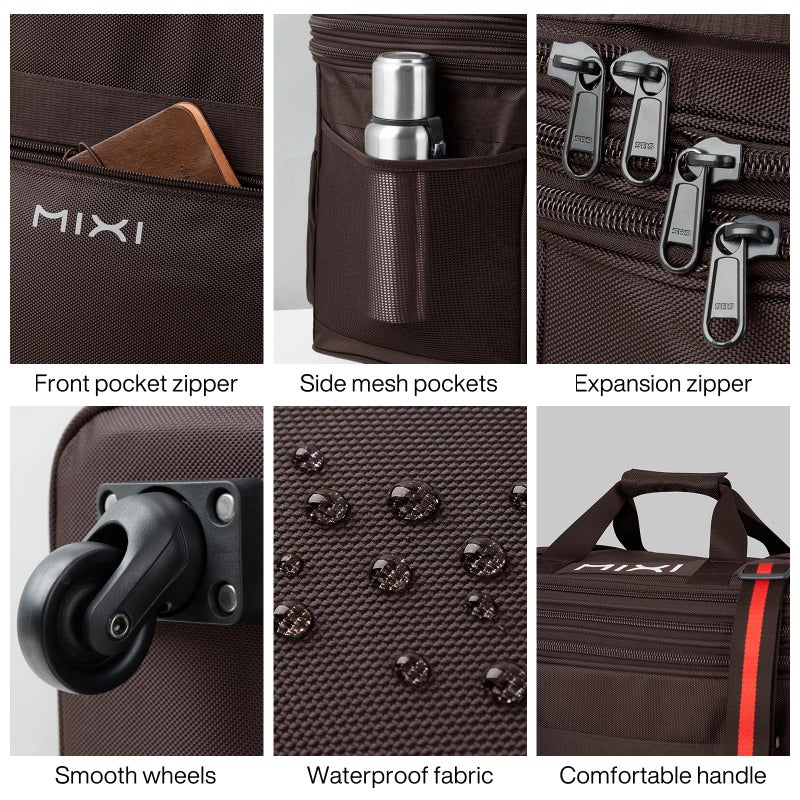 mixi Travel Bag with Wheels Expandable Foldable Luggage Bag Collapsible Rolling Travel Duffel Bags Large Capacity Suitcase for Men Women, Brown - Image 5