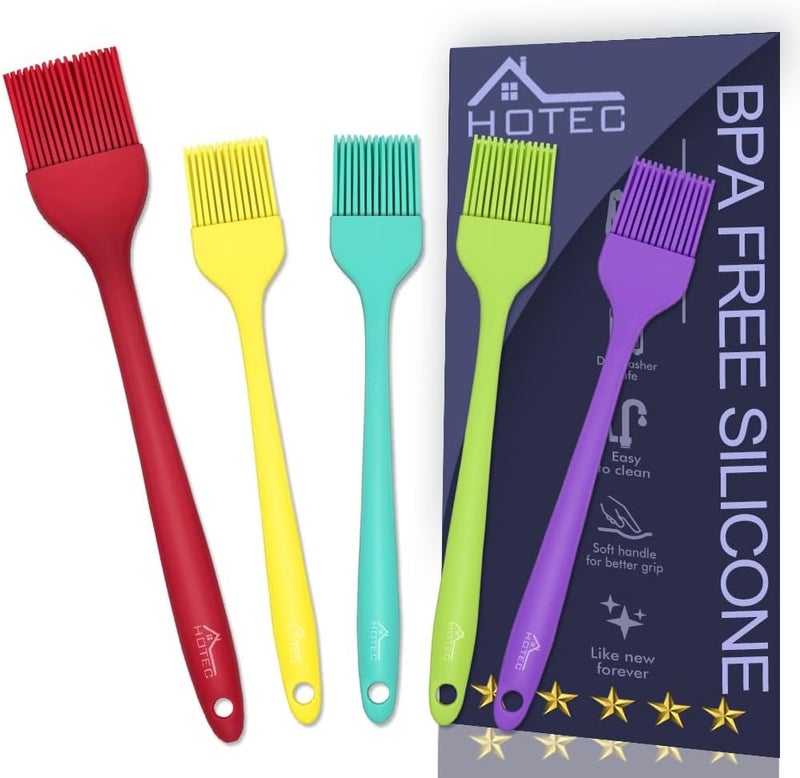 hotec 600℉ Heat Resistant BPA Free Silicone Marinading Meat Grill Basting Pastry Brush for Oil Butter Sauce Sausages Desserts Turkey Baster Grill Barbecue, Multicolor - Image 1