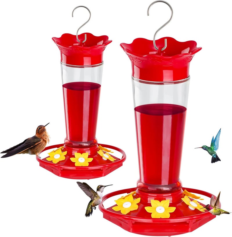 FEED GARDEN 10oz Plastic Hummingbird Feeders for Outdoors - 2 Pack, Ant & Bee Proof, 6 Feeding Ports, Easy Clean Red Nectar Feeders for Outside Hanging, Gifts for Mom - Image 1