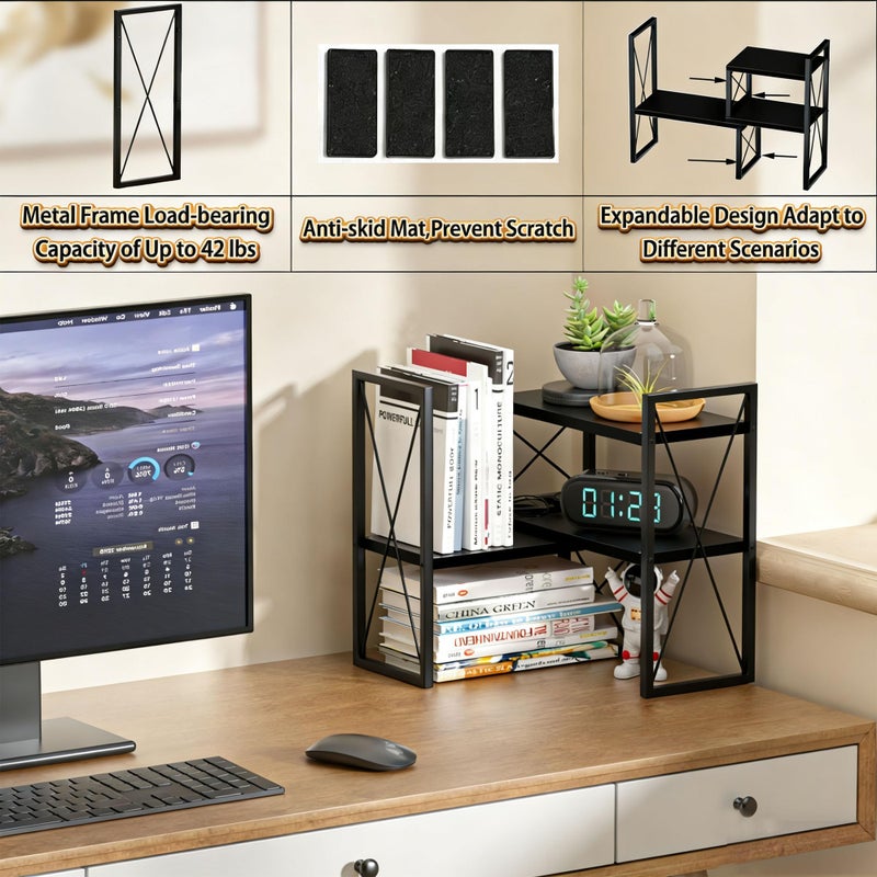 Yelinkws Desktop Shelf Organizer,Small Bookshelf for Office,Wood Desk Top Shelves, Office Organization and Storage (Black) - Image 5