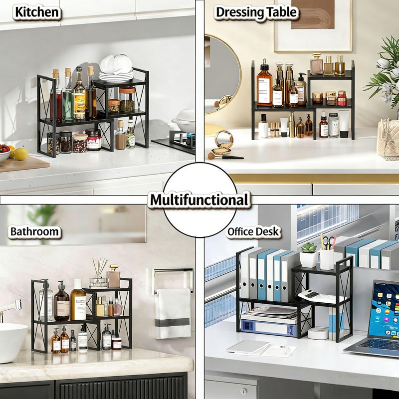 Yelinkws Desktop Shelf Organizer,Small Bookshelf for Office,Wood Desk Top Shelves, Office Organization and Storage (Black) - Image 4