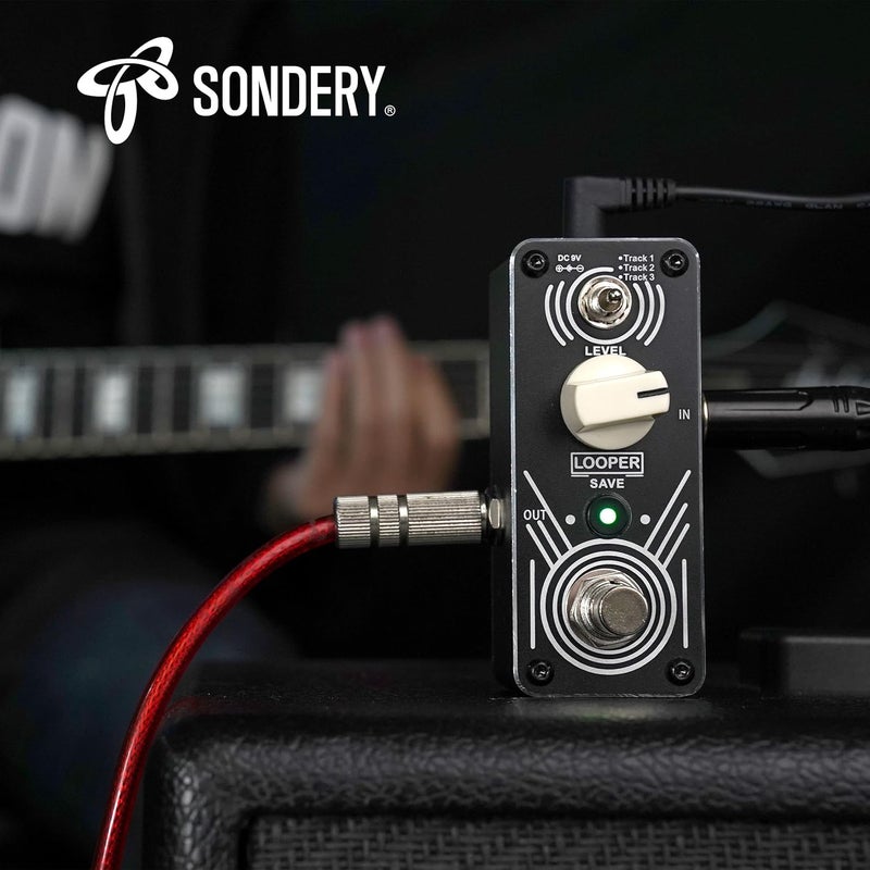 Sondery دواسة تكرار الأصوات (Loop Pedal) من بثلاث حلقات؛ كل حلقة تستمر لمدة 30 دقيقة، مزودة بمؤشرات LED، تدعم عمليات إعادة التسجيل والمسح (Overdub/Undo/Redo) بلا حدود، مع وظيفة بايباس حقيقي (True Bypass)، ضمن سلسلة التصاميم الفنية SLR-9. - Image 5
