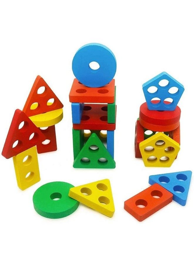 vGRASSP - 5 Angle Geometric Shapes Educational Wooden Puzzle Sorting & Stacking Blocks Set For Kids Kids Learn Counting Numbers Sorting Stacking Colors - Image 1