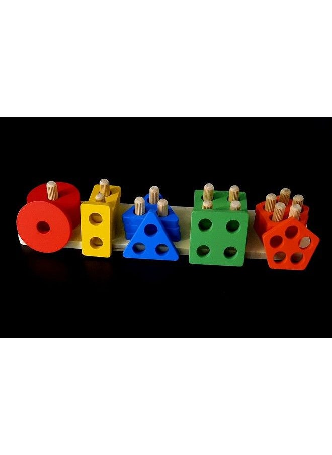 vGRASSP - 5 Angle Geometric Shapes Educational Wooden Puzzle Sorting & Stacking Blocks Set For Kids Kids Learn Counting Numbers Sorting Stacking Colors - Image 1