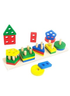 5 Angle Geometric Shapes Educational Wooden Puzzle Sorting & Stacking Blocks Set For Kids Kids Learn Counting Numbers Sorting Stacking Colors