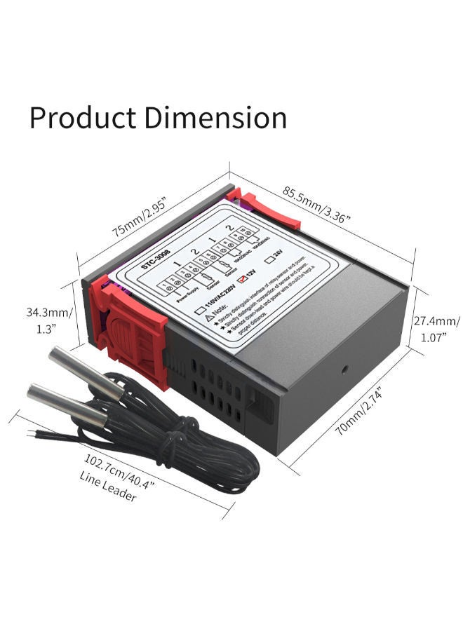 NIBEMINENT Dual Digital Display Thermostat Temperature Controller With Double NTC Probe Grey/Orange - Image 4