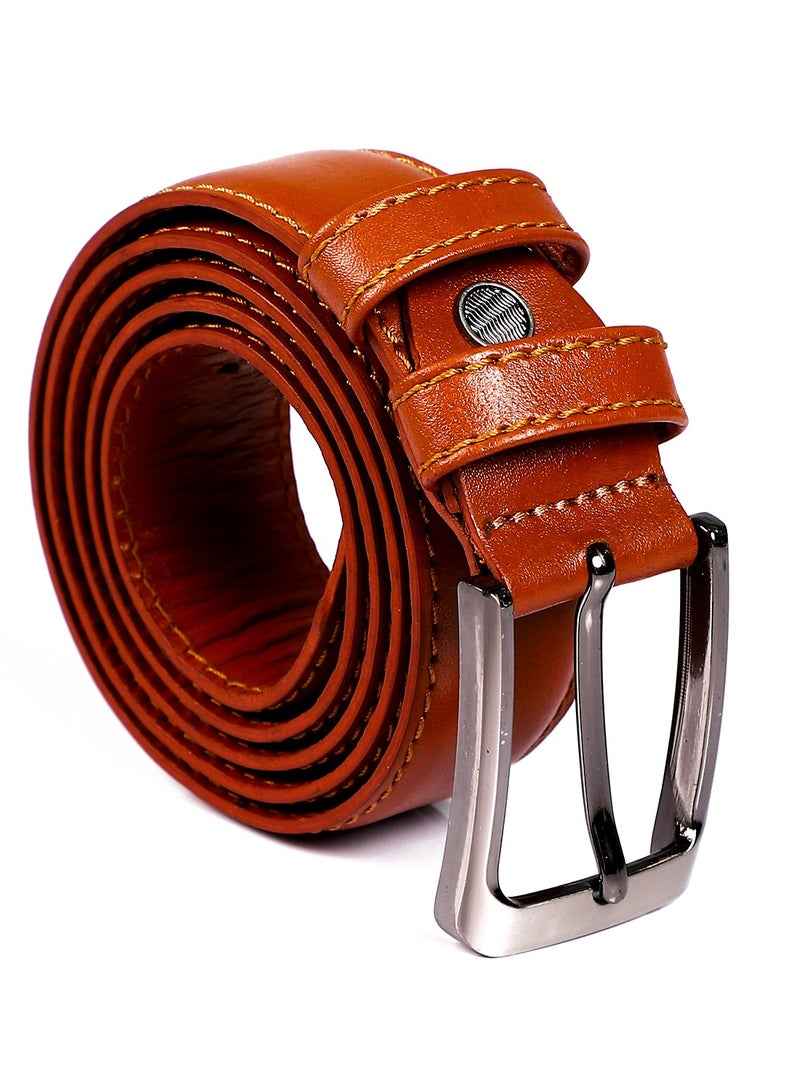 Andora Double Belt Loops Plain Leather Belt - Havana - Image 1