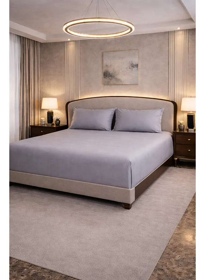 مالبيري ليفينج 100% Cotton Giza King Flat Bedsheet 3 pcs Set- 1 Sheet 260x280 cms / 2 Pillow Covers 50x75 cms - Silver GREY