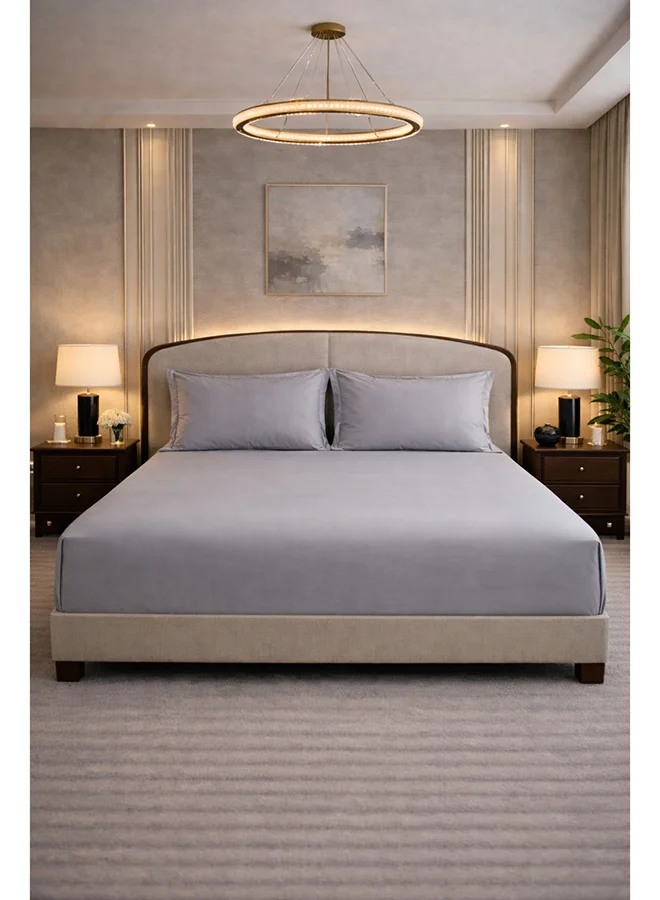 مالبيري ليفينج 100% Cotton Giza King Flat Bedsheet 3 pcs Set- 1 Sheet 260x280 cms / 2 Pillow Covers 50x75 cms - Silver GREY