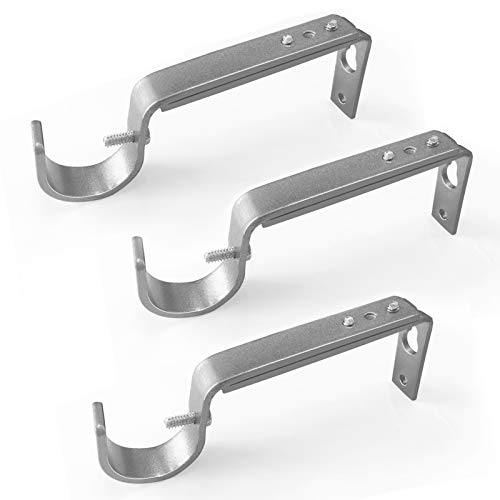 IHRDNNR Curtain Rod Holders Silver Heavy Duty Adjustable Rod Brackets for 7/8 or 1 Inch Rods, Set of 3 (Silver) - Image 1