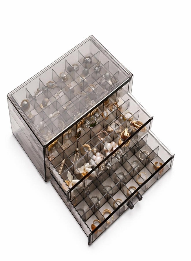CRAYLUXE 3 Tier Clear Acrylic Jewellery Organizer Box with 24 Grid Drawers – Transparent Makeup Storage for Earrings Rings Necklaces Bracelets Accessories