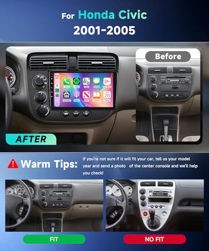 VECHTEL 2G+64G Android 13 Car Stereo for Honda Civic 2001-2005 with Wireless Carplay Android Auto, 9 Inch Touch Screen Radio Support GPS, WiFi, Bluetooth, FM, SWC, Backup Camera - Image 2