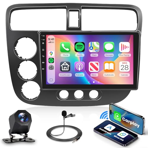 VECHTEL 2G+64G Android 13 Car Stereo for Honda Civic 2001-2005 with Wireless Carplay Android Auto, 9 Inch Touch Screen Radio Support GPS, WiFi, Bluetooth, FM, SWC, Backup Camera - Image 1