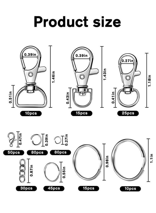 Organizer 265 Pcs Keychain Kit Silver Metal Keychain Clips Hooks with Key Rings Lobster Claw Clasps Key Chain Accessories for Lanyard Bracelets Making Crafts - Image 2