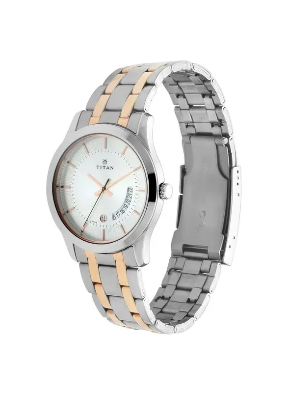 تيتان Titan Quartz Analog with Date Watch for Men Silver Dial With Stainless Steel Strap
