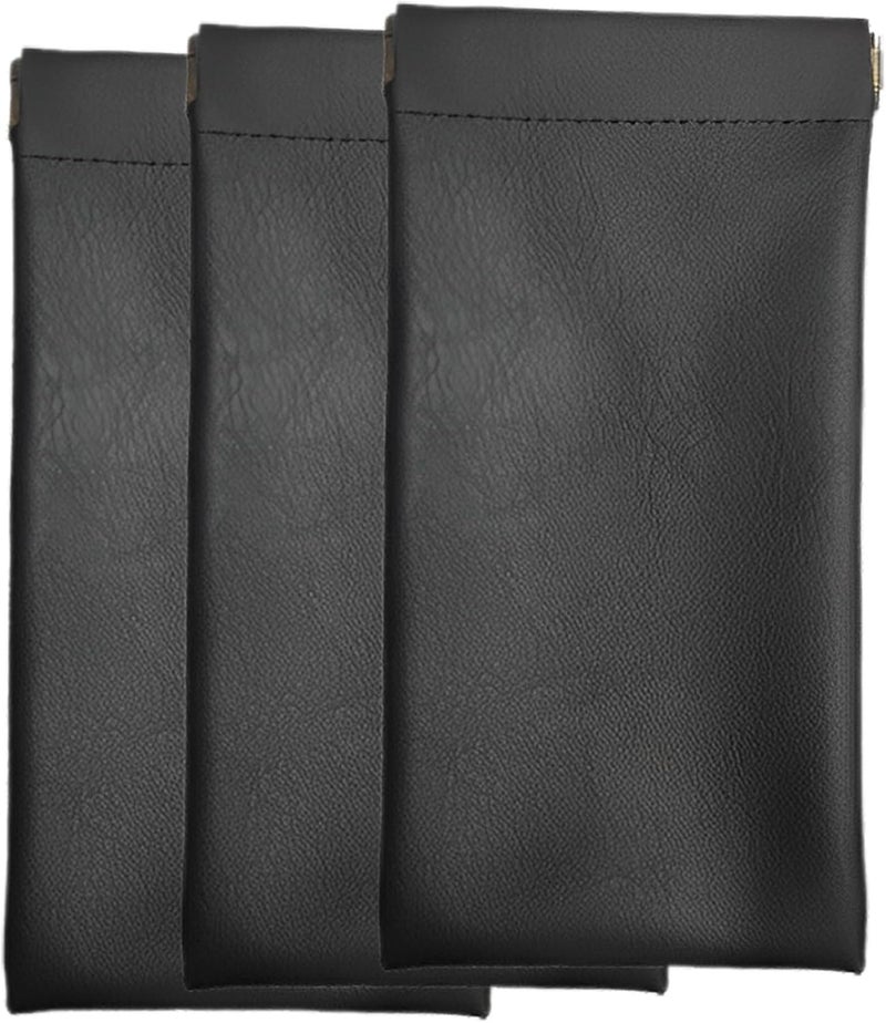 LANLANG 3 Pack Eyeglasses Cases - Soft PU Leather, Portable Sunglasses Pouch, Waterproof, Automatic Closing, Black - Image 1