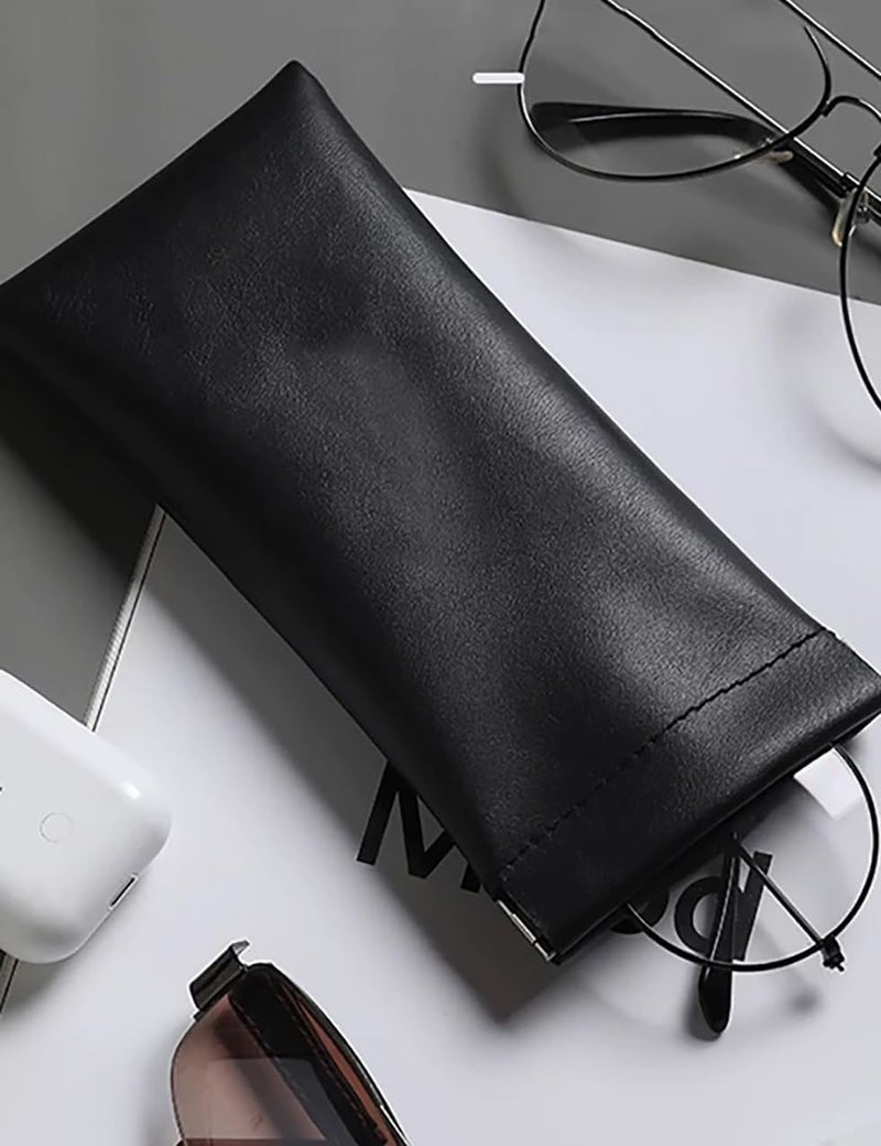 LANLANG 3 Pack Eyeglasses Cases - Soft PU Leather, Portable Sunglasses Pouch, Waterproof, Automatic Closing, Black - Image 5
