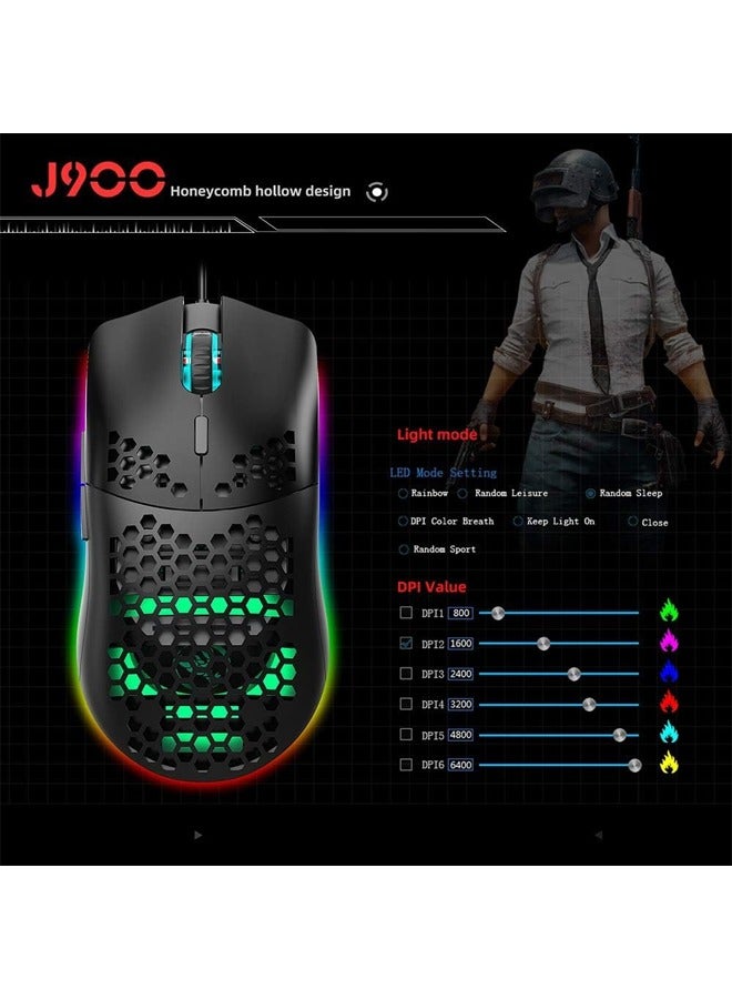 KUYING J900 USB Wired Gaming Mouse RGB with Six Adjustable DPI Black - Image 5