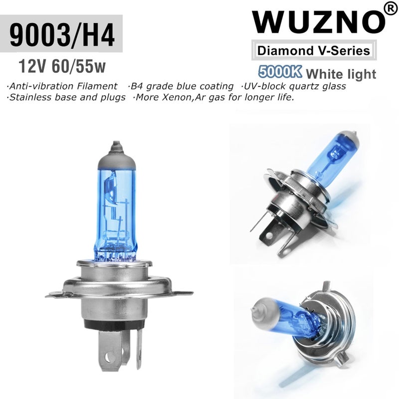 Wuzno 9003/H4 Halogen Headlight Bulb, White Light 12V 60/55w 64193 12342 P43T 5000K Headlamp Repacelment 2 Pack Long Life - Image 3