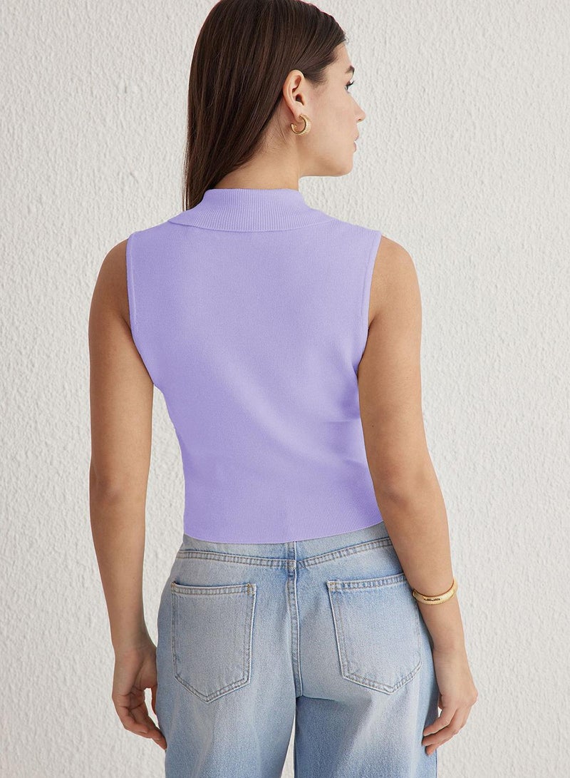 trendyol Lila Premium Yarn / Special Yarn Crop Vest Look Knitwear Sweater - Image 4