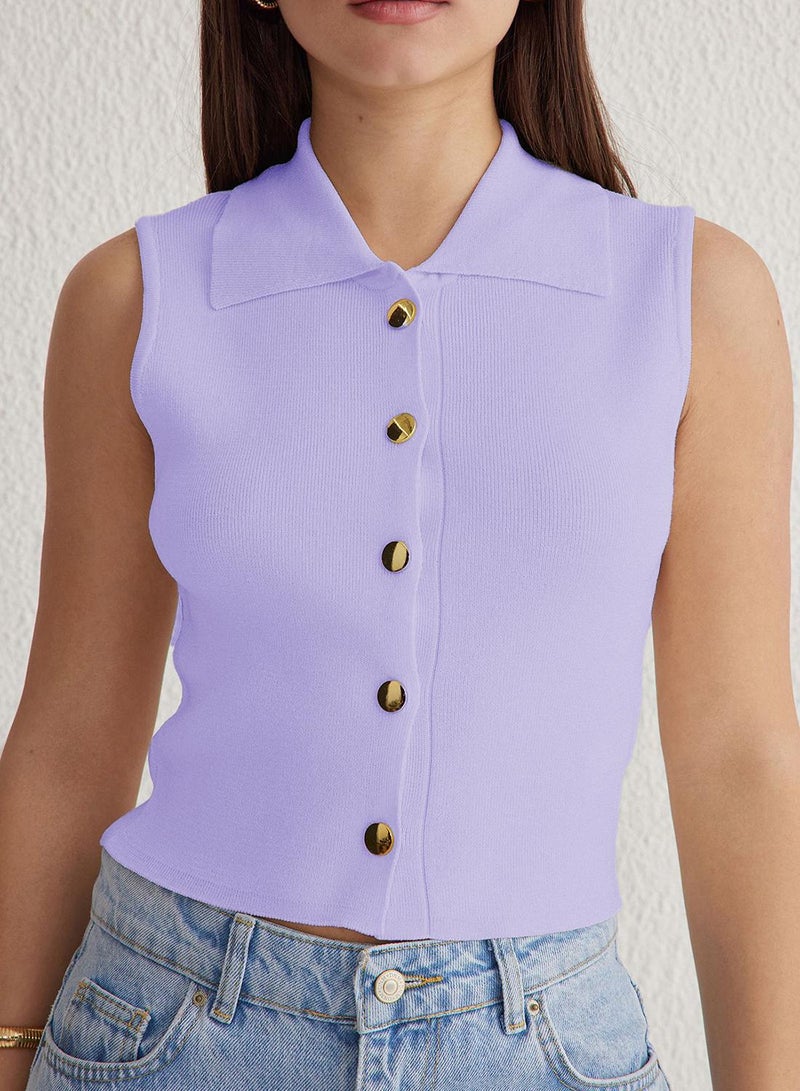 trendyol Lila Premium Yarn / Special Yarn Crop Vest Look Knitwear Sweater - Image 3