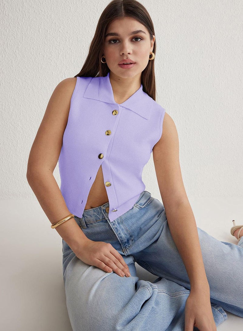 trendyol Lila Premium Yarn / Special Yarn Crop Vest Look Knitwear Sweater - Image 1