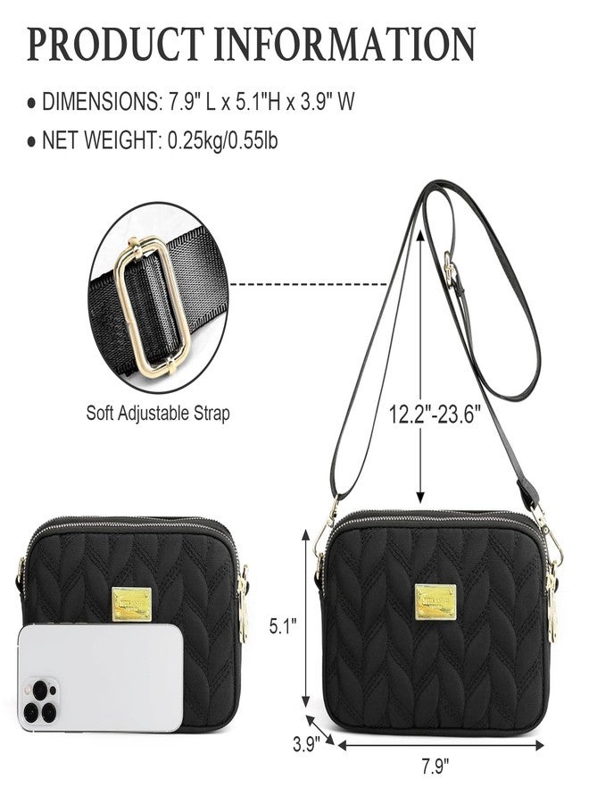 WITERY Small Crossboby Purse for Women - Waterproof Nylon Crossbody Phone Bag Shoulder Bag with Adjustable Strap, Lightweight Ladies Quilted Multi-Pocket Small Purses Travel Handbags - Image 3