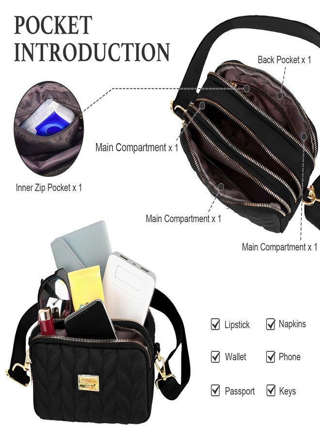 WITERY Small Crossboby Purse for Women - Waterproof Nylon Crossbody Phone Bag Shoulder Bag with Adjustable Strap, Lightweight Ladies Quilted Multi-Pocket Small Purses Travel Handbags - Image 4