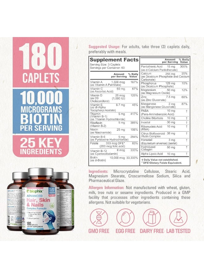 Biophix Advanced Hair, Skin & Nails 180 Caplets for Women - Image 4