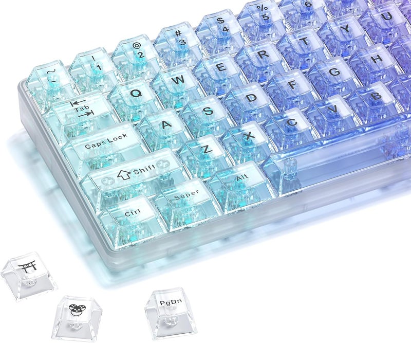 HITIME XVX Clear Keycaps, White Transparent, Crystal Ceramic, Cherry Profile for Mechanical Keyboards (124 Keys) - Image 1