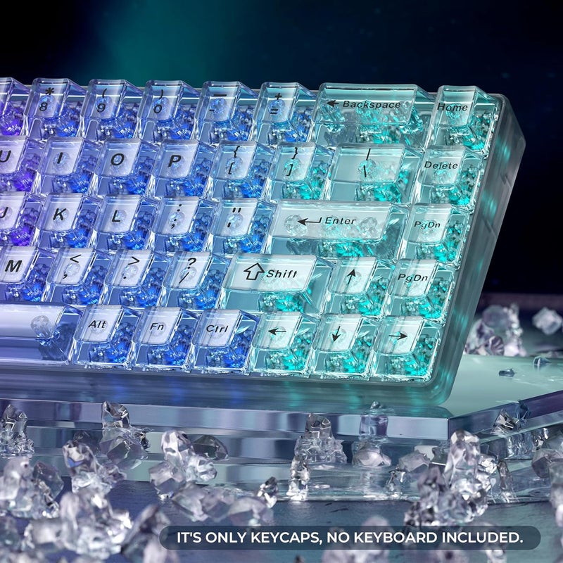 HITIME XVX Clear Keycaps, White Transparent, Crystal Ceramic, Cherry Profile for Mechanical Keyboards (124 Keys) - Image 4