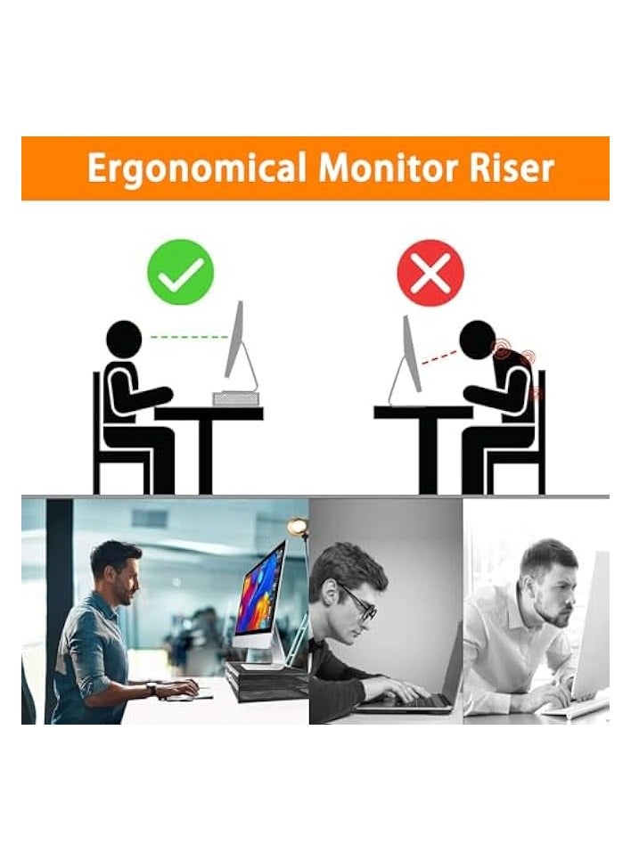 Green Tiger Monitor Stand Riser with Drawer Metal Mesh Desk Organizer - Dual Pull Out Storage Drawer for Computer, PC, Laptop, Printer, Notebook, iMac - Desktop Storage for Office School Home (Black) - Image 4