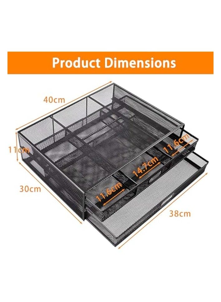 Green Tiger Monitor Stand Riser with Drawer Metal Mesh Desk Organizer - Dual Pull Out Storage Drawer for Computer, PC, Laptop, Printer, Notebook, iMac - Desktop Storage for Office School Home (Black) - Image 5