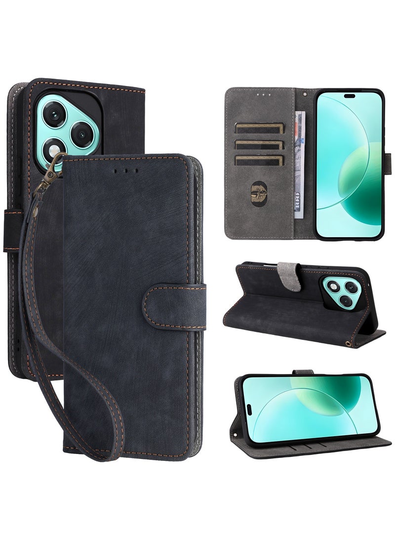 For Honor 400 Lite Flip Cover with Detachable lanyard, PU Leather Full Body Protection Shockproof Flip Mobile Phone Case, RFID Anti-theft Brush Folio Wallet Case  - Image 1