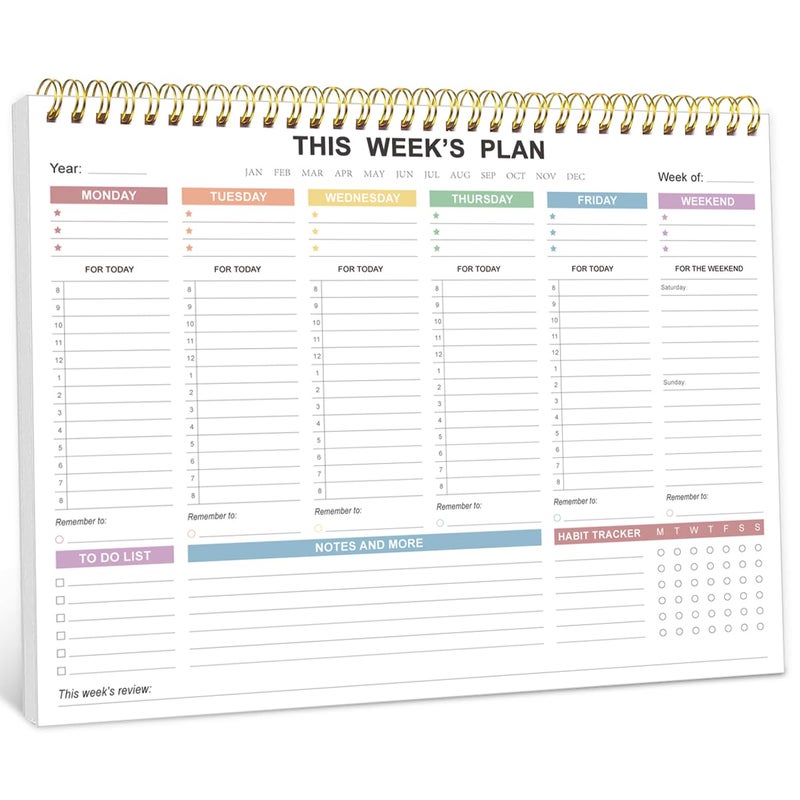 Tuun Fuplan Undated Weekly Planner - 8.5" x 11" Undated Daily Productive Weekly To Do List Notepad for Home, Work, School, Projects, 52 Weeks, Clean Colorful Design - Image 1