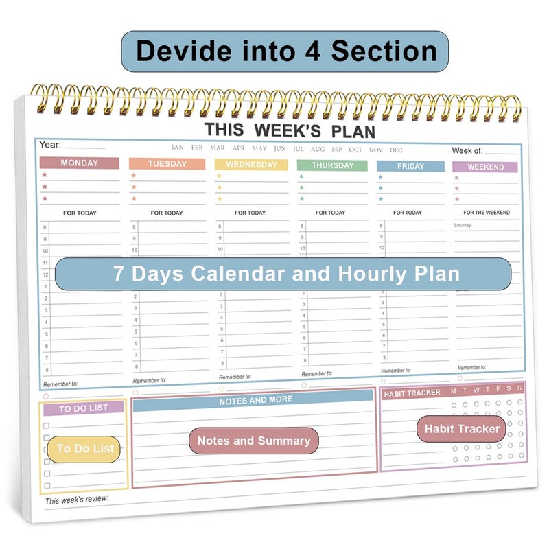 Tuun Fuplan Undated Weekly Planner - 8.5" x 11" Undated Daily Productive Weekly To Do List Notepad for Home, Work, School, Projects, 52 Weeks, Clean Colorful Design - Image 4