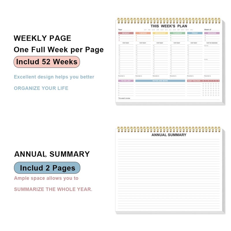 Tuun Fuplan Undated Weekly Planner - 8.5" x 11" Undated Daily Productive Weekly To Do List Notepad for Home, Work, School, Projects, 52 Weeks, Clean Colorful Design - Image 3