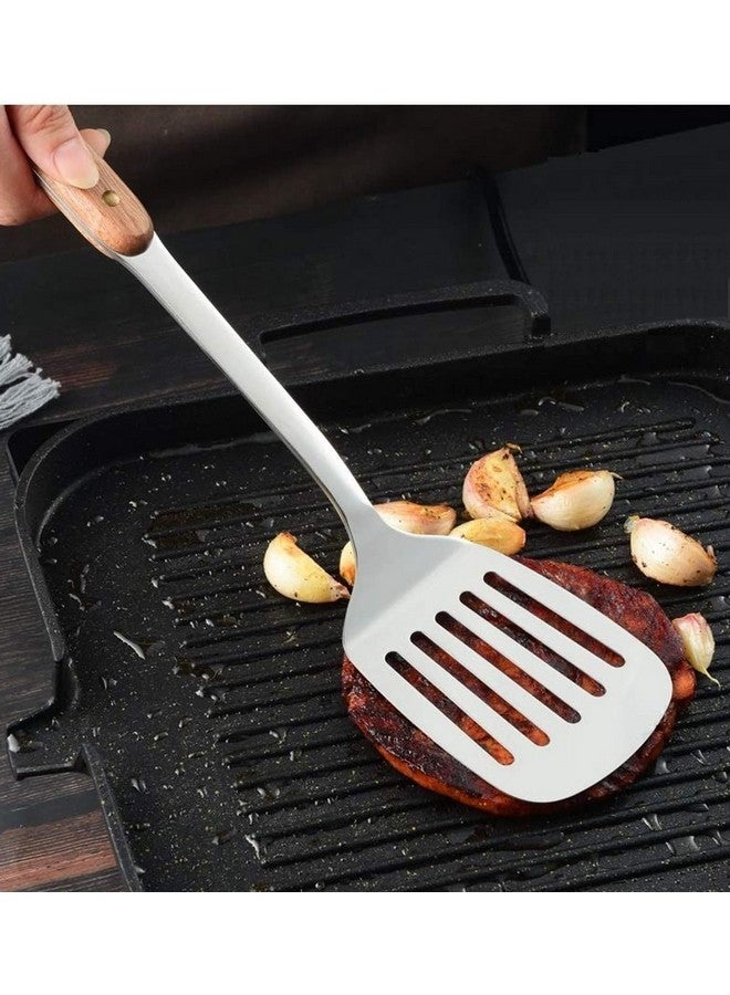 Naidev Flipper Kitchen Cooking Stainless Steel Utensils Set Wooden Handle Egg Flipper Gadgets Spatula Set Hook,Slotted Turner (Turner, 1) - Image 2